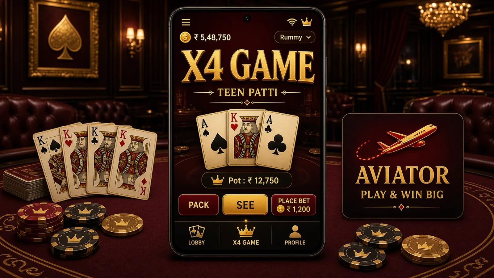 X4 Game India APK download banner with cards and chips