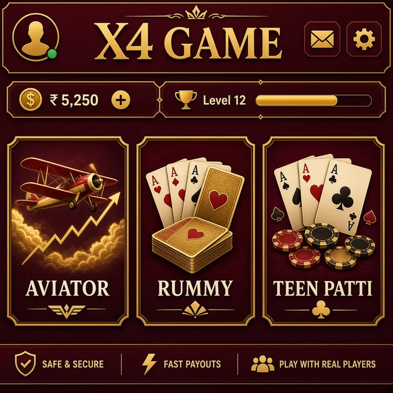 X4 Game lobby Aviator Rummy
